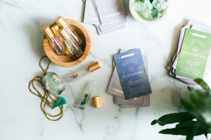 essential oil oracle cards stock photo
