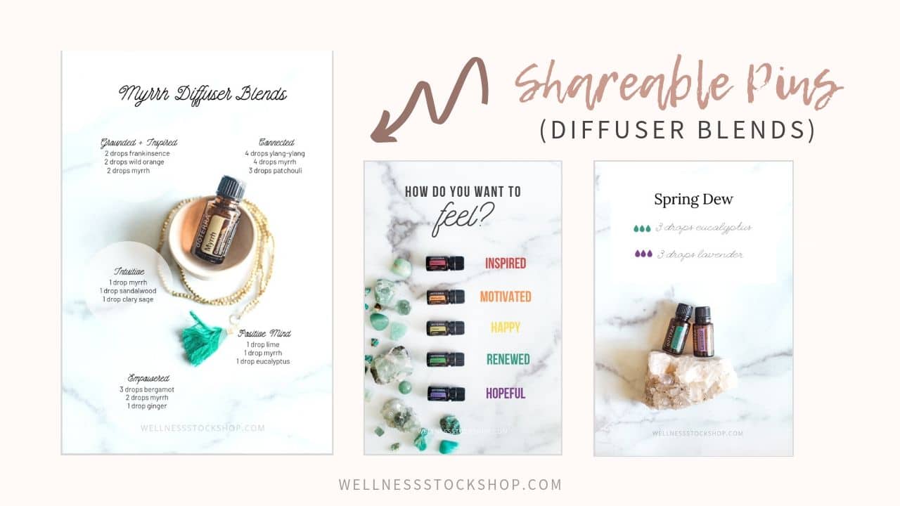 Pinterest graphic with stock photos for essential oil diffuser blends